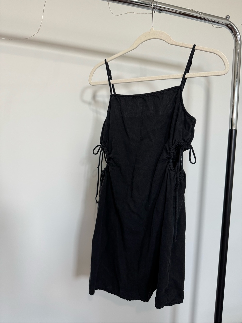 aerie Black Side-Ruche Slip Mini Dress